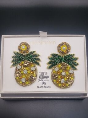 Persimmon Yellow & Green Pineapple Glass Beads Drop Earrings